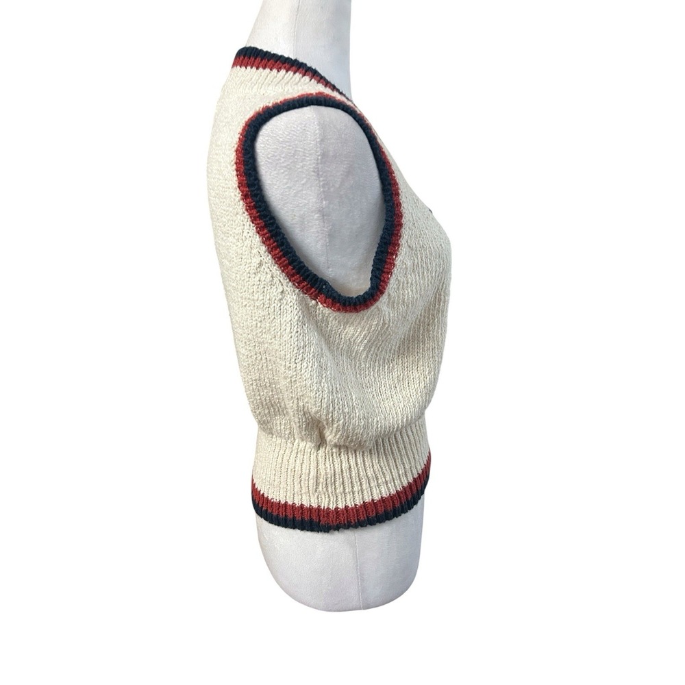 Vintage 90s Liz Claiborne Cream Knit Cricket Vest Prep Ivy League Pullover SZ M - Picture 3 of 4